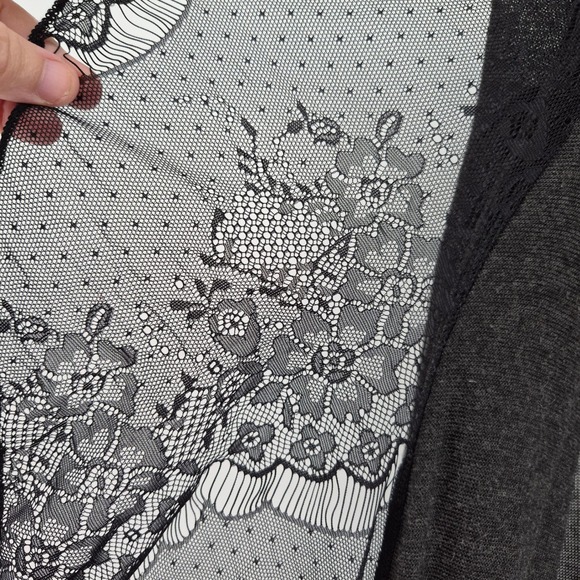 Vtg Y2K Cache Sheer Lace Trim Waterfall Cardigan Gray XL Lightweight Whimsigoth - Picture 3 of 14